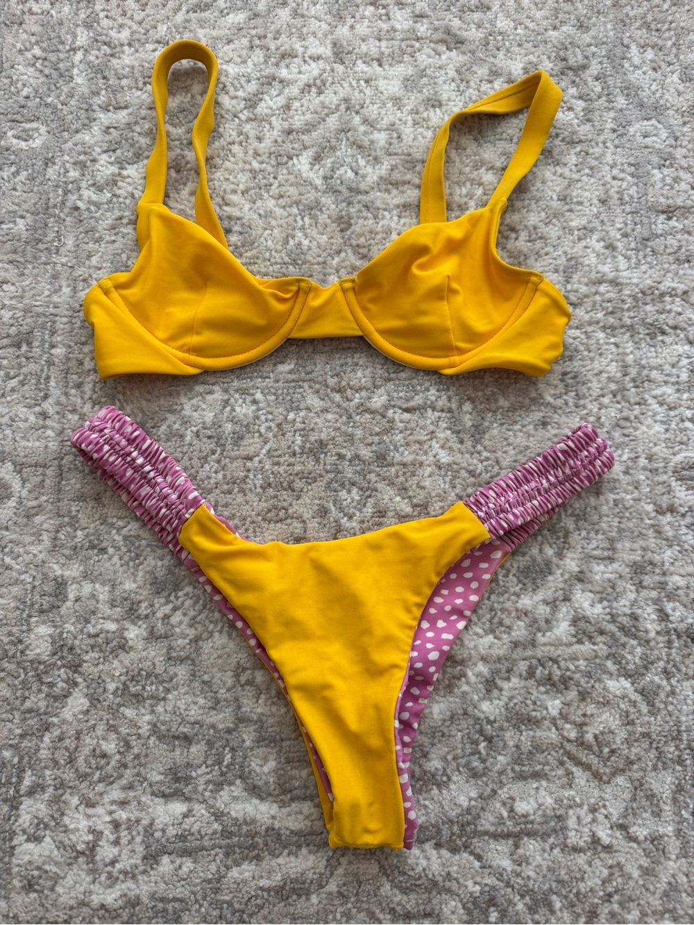 moana bikini Yellow and Pink Polka Dot Two-Piece Bikini
